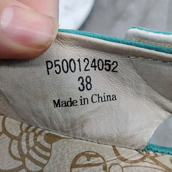 Fly London Shoes Womens Size EU38 US 7.5 Yakin Teal Leather Wedge Sandals *Read* - Picture 9 of 10